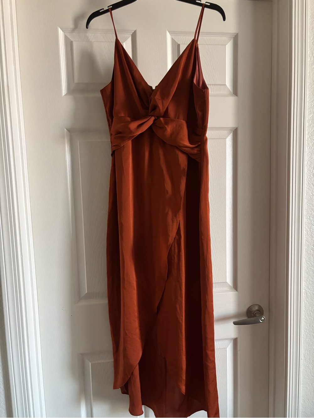 Bar III Rust-Tone Twist-Front Maxi Dress with Spaghetti Straps